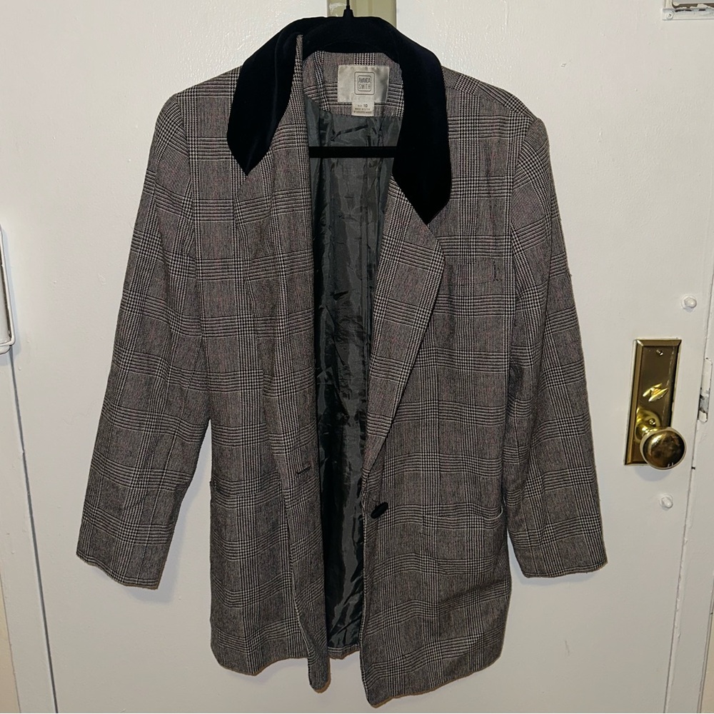 Plaid Blazer with Black velvet Collar